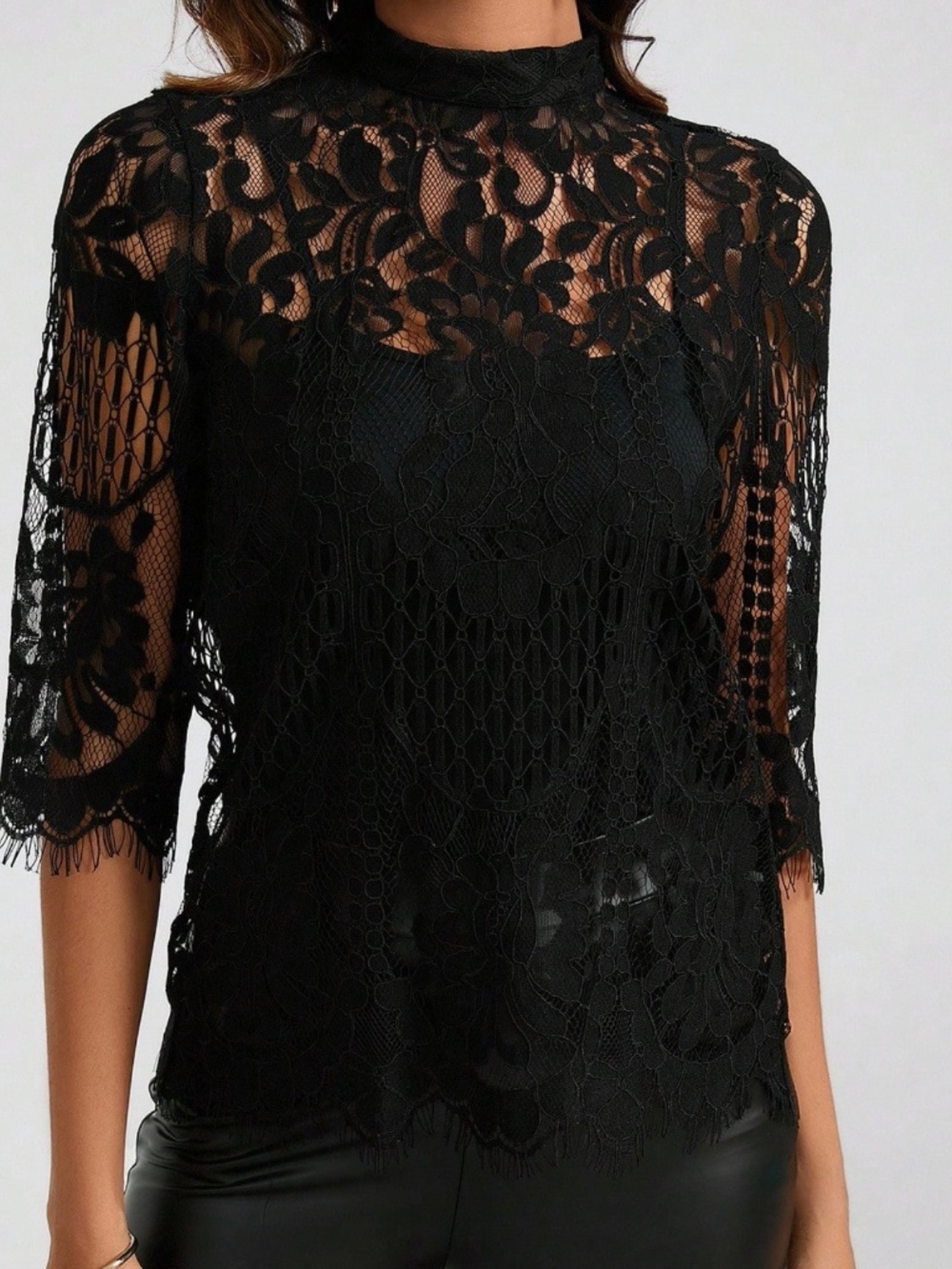 Classic Floral Lace Semi Sheer 1/2 Sleeve blouse